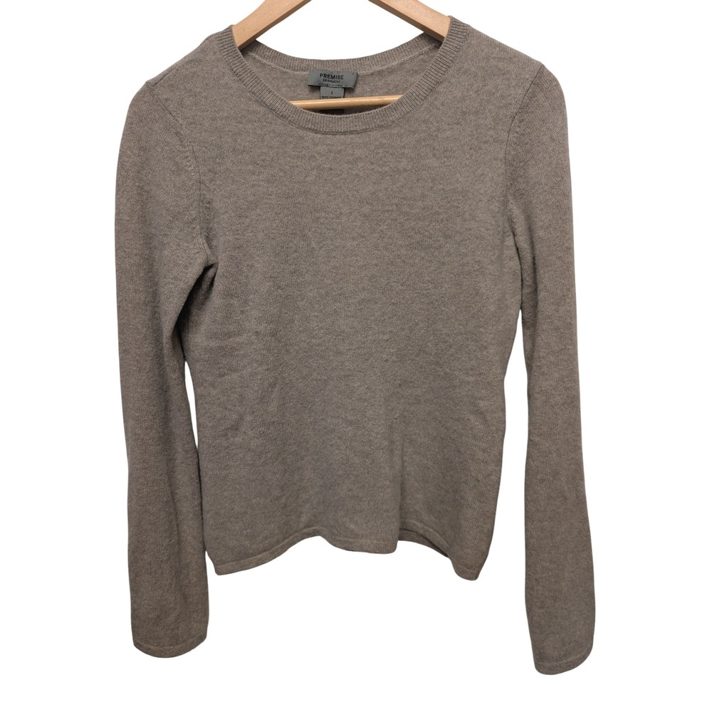 Premise Cashmere Sweater Taupe‎ Long Sleeve Side Slit Cuff Minimalist Neutral